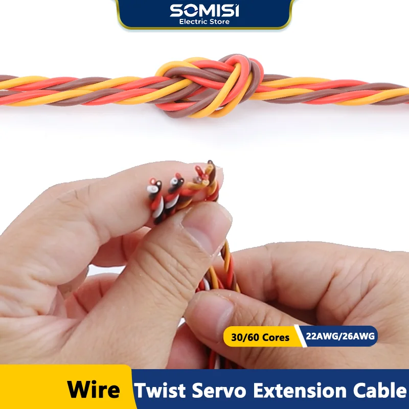 Servo Extension Twisted Cable 26/22AWG 30/60 Cores 5/10/20M RC Airplane Accessories JR Futaba Twisted Wire Cord Lead Copper Wire