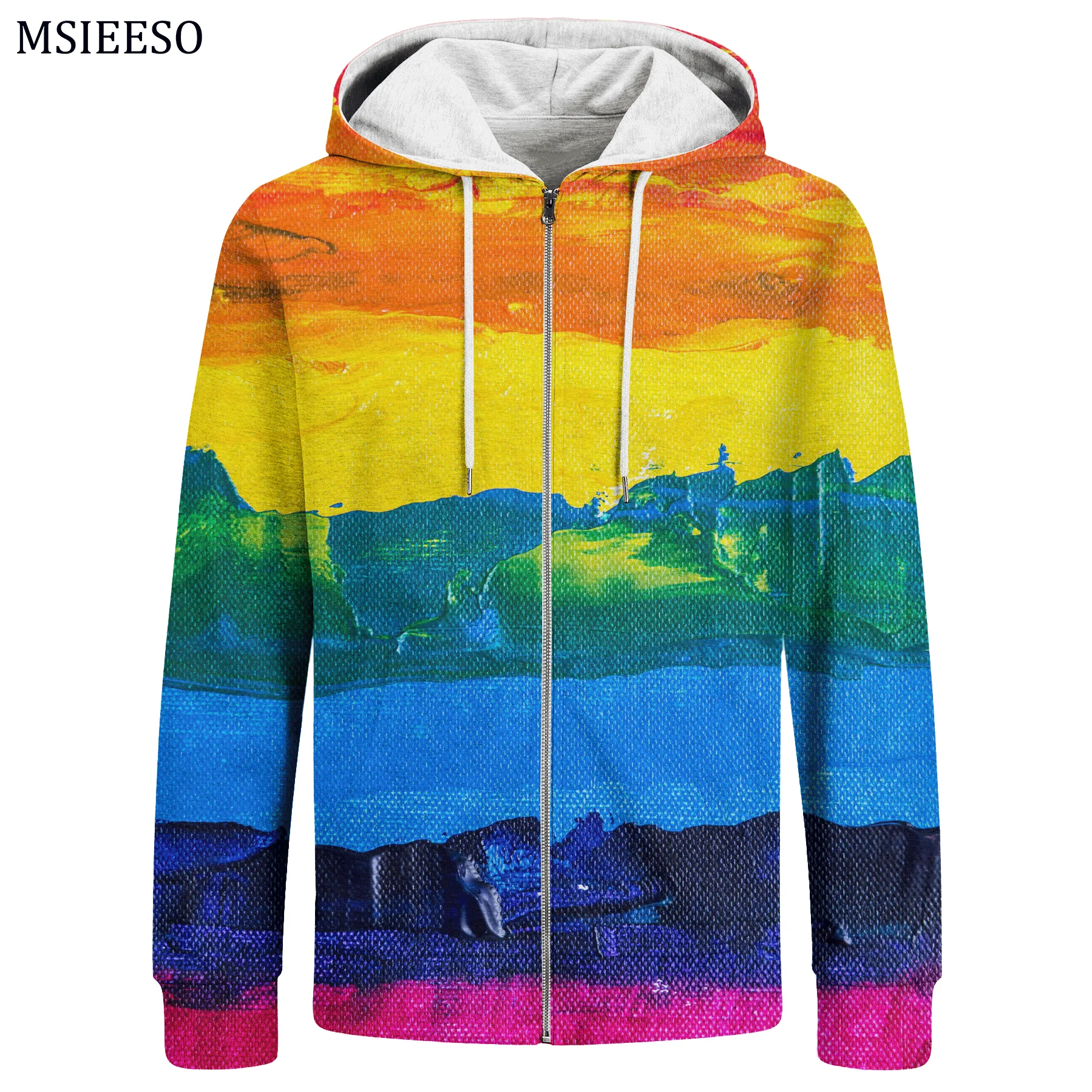 MSIEESO Autumn Zipper Hoodie Colored Paint Pattern Print Men Hoodie Casual Male Hooded Sweatshirt Pullover Unisex Zipper Coat