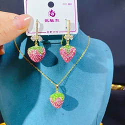 Sweet and cute fresh fruit strawberry earrings necklace
