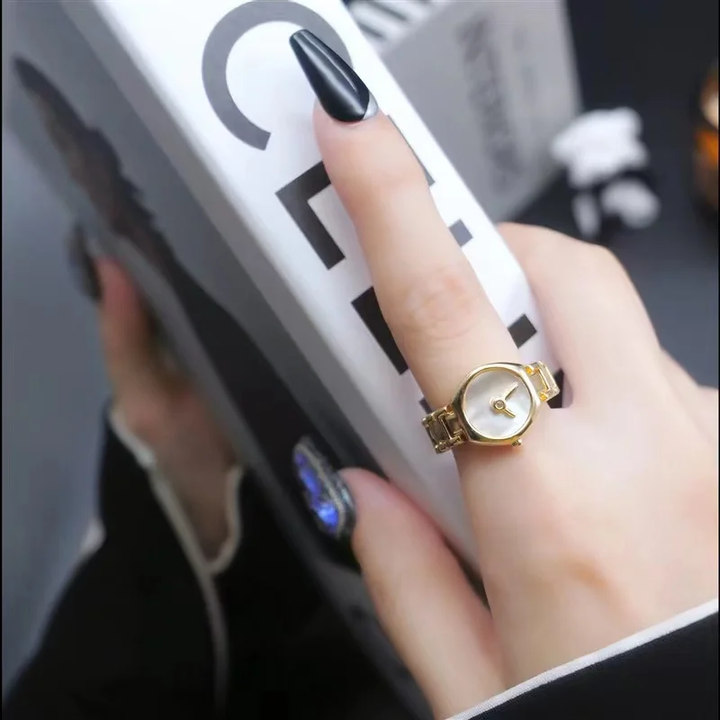 2023 Unique Imitation Watch Design with Gold Color Open Ring, Gothic Girls\' Fashion Jewelry For Women Party Luxury Accessories