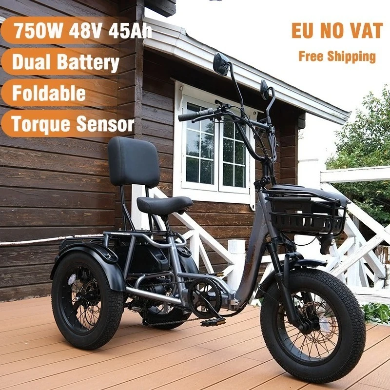

Torque Sensor 750W Mid-mounted Motor 48V45Ah Folding Electric Tricycle with Reverse Function for Cargo Electric Trike