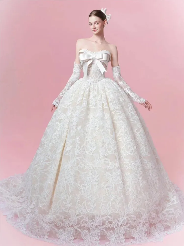 Lace strapless light new style heavy fabric dress
