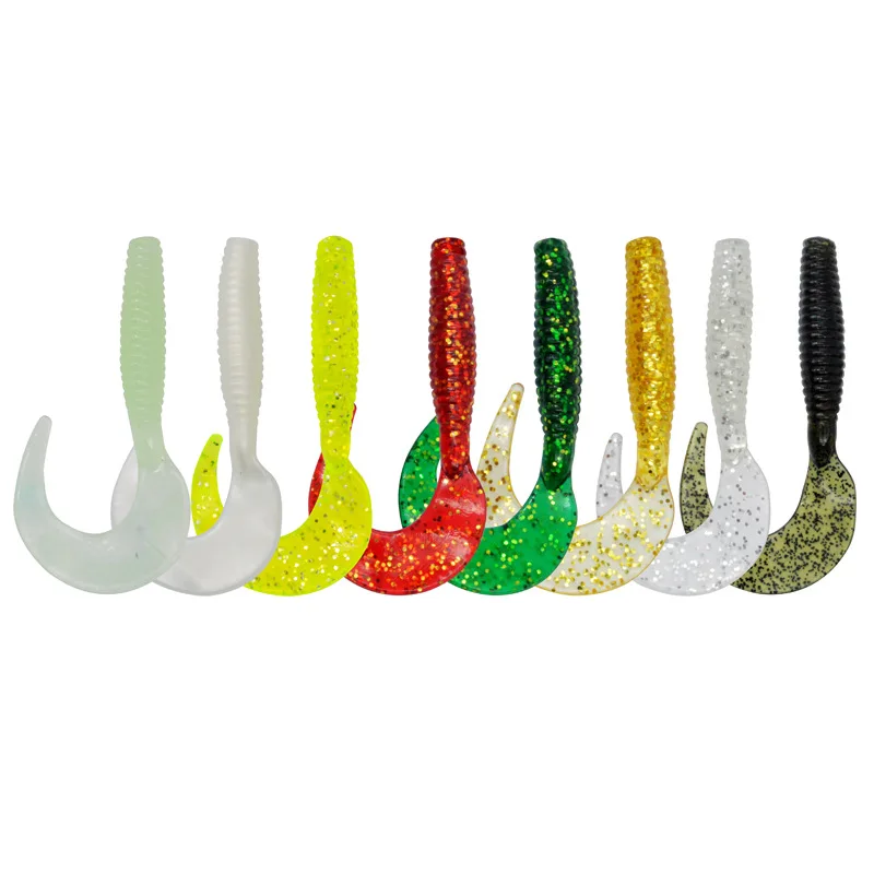 Angelköder Weicher Köder Wurm 7cm 9cm Süß- und Salzwasser Einzelschwanz-Grub Künstliche Köder TEXAS RIG Jigkopf Set 10 Stück AUSVERKAUF – Detail 1