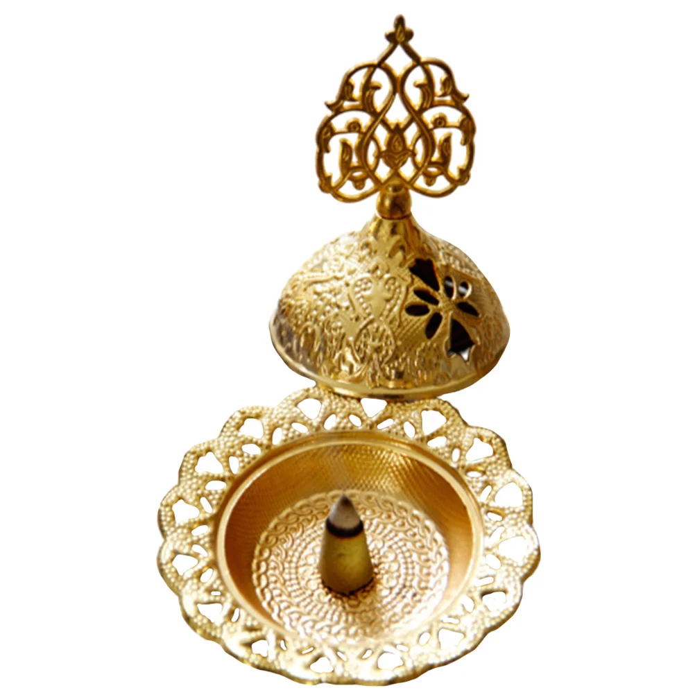 

1Pcs Metal Incense Burner Hollow Golden Tree Shape Arab Style Censer Removable Lid for Home Study Yoga Meditation Air Freshener