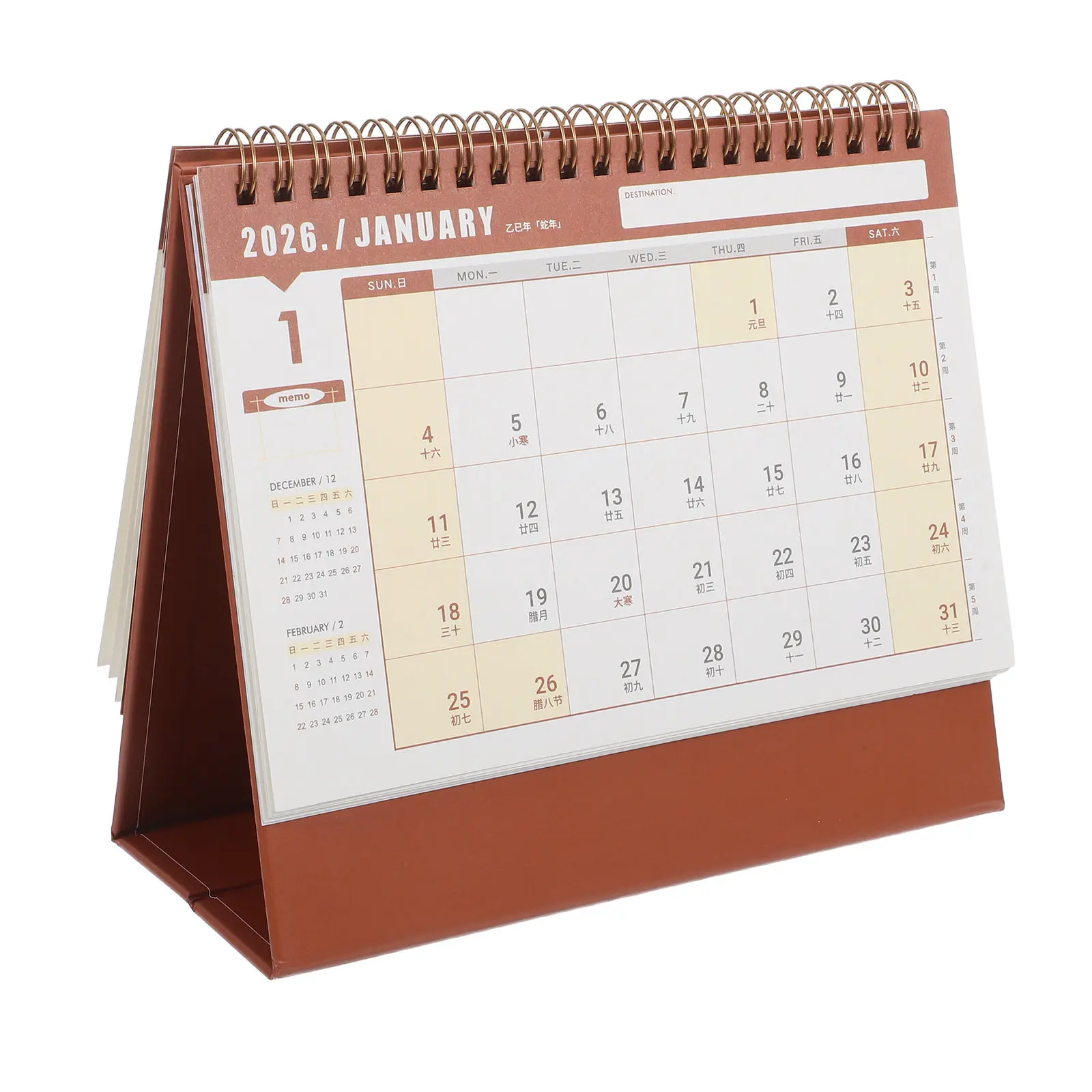 

2026 Small Desktop Calendar Minimalist Standing Flip Desk Calendar Twin-Wire Bound Ultra-Thin Compact Design for Professionals