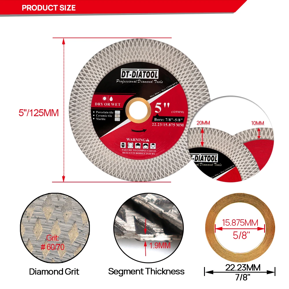 DT-DIATOOL 125mm Dry Mesh Diamond Cutting Blade 5