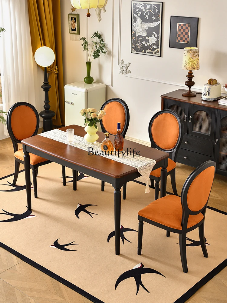 

**American simple modern solid wood dining table French retro small apartment dining room furniture