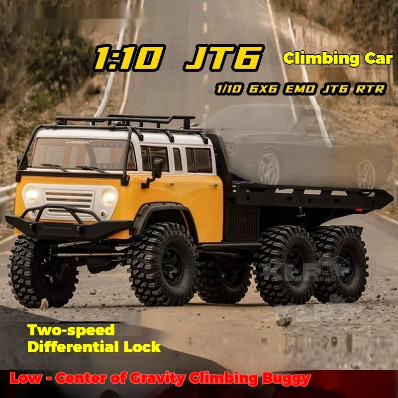 

Новая радиоуправляемая машинка CROSSR EMO JT6, 1/10, 6WD, электрический радиоуправляемый грузовик с щеточным двигателем, 4-канальный радиоуправляемый фургон-прицеп, модель с имитацией света, игрушечный грузовик, подарок