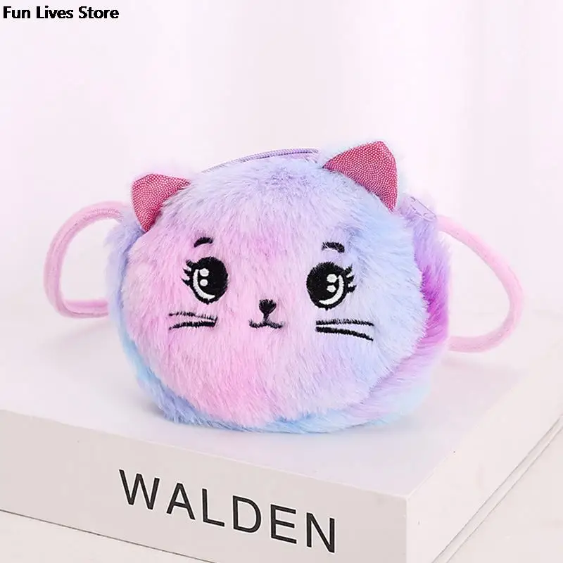 Dompet Bahu Kucing Warna Pelangi untuk Anak-anak Mini Kantung Indah Hadiah Natal Boneka Isi Mewah Tas Tangan Tas Lembut