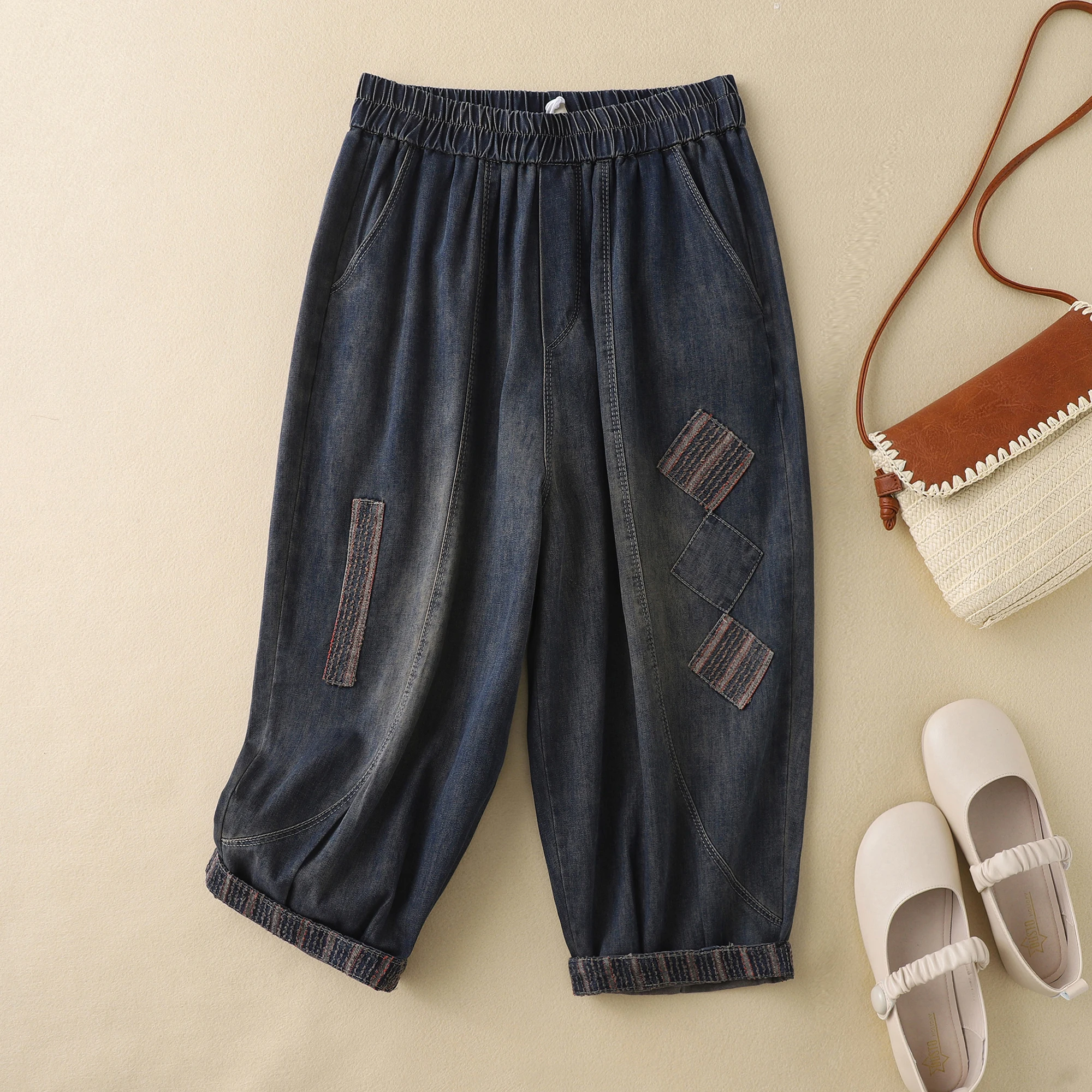 

Fashionable Washed Distressed Denim Jeans Women Summer Thin Loose Casual Harlan Carrot Seven-Quarter Trendy Pants