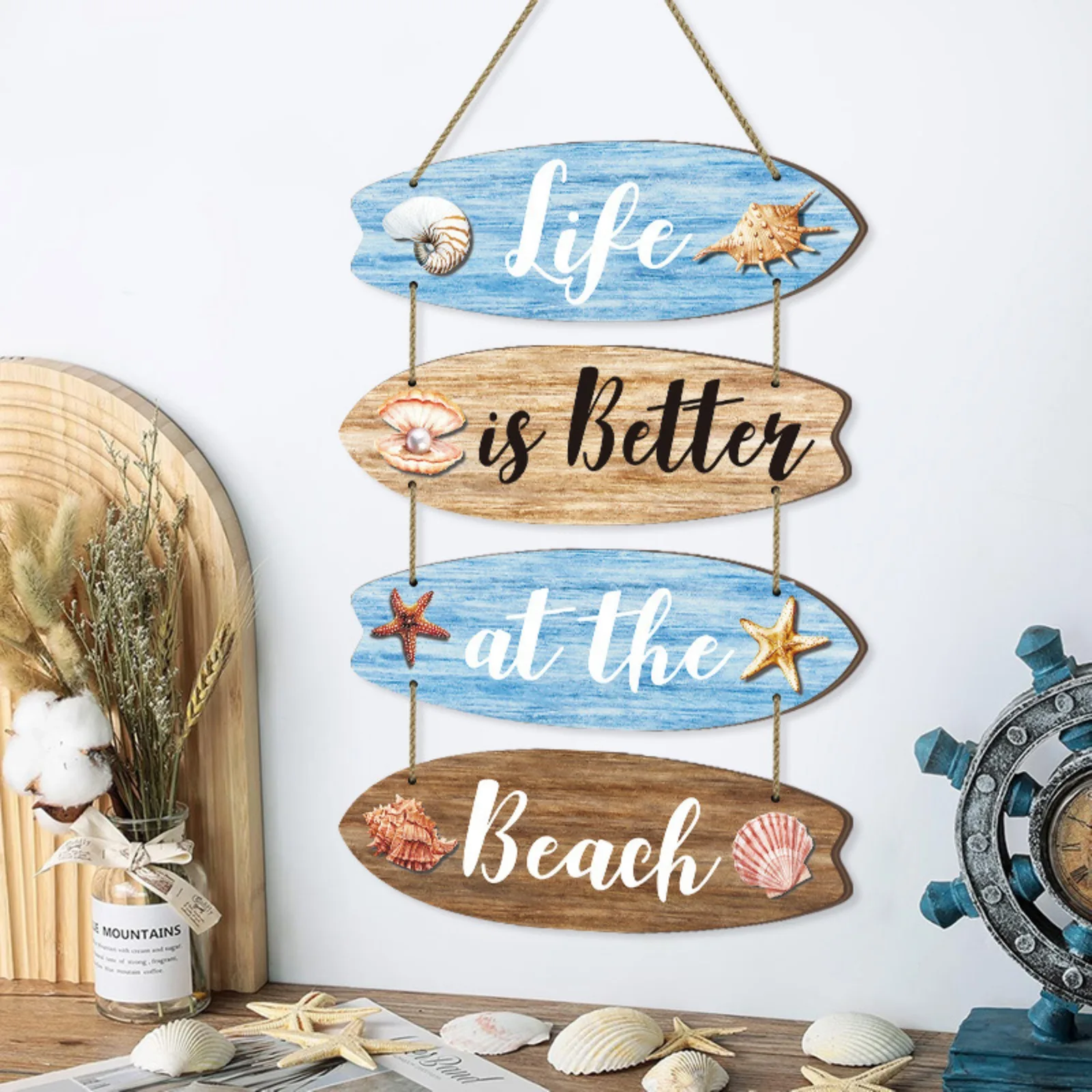 Personalized Summer Ocean Wall Decor Beach Wooden Indoor Door Hanging Sign Beach Theme Sailboat Surfboard Hanging for Friends