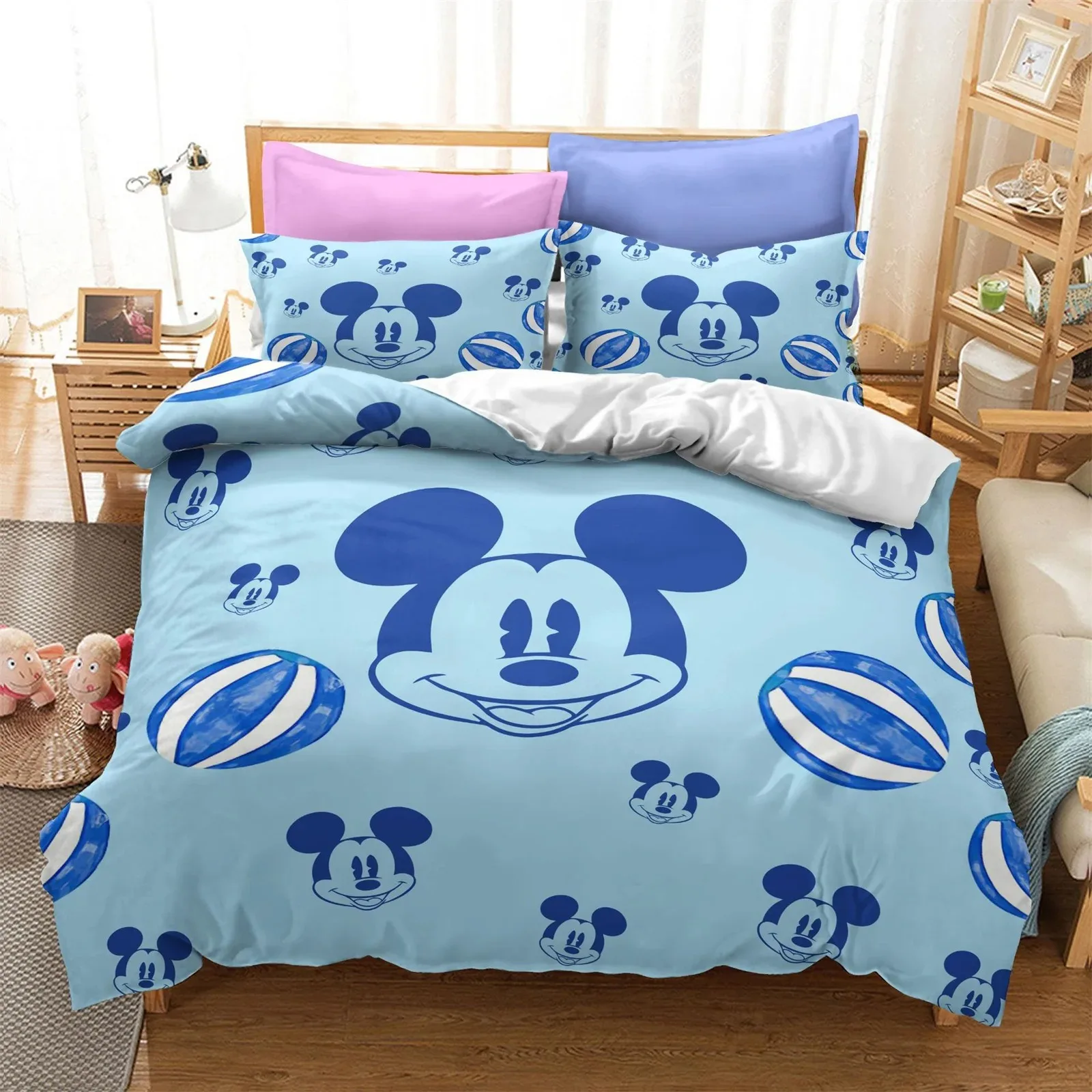 Lovely Mickey Minnie Mouse Bedding Sets Soft Comforter Cover Bed Cover Duvet Cover Pillow Case 2-3 Pieces Sets Kids Adult Size