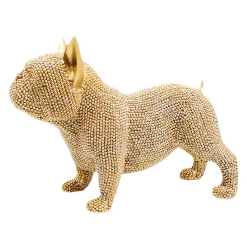 Home Decor Resin Crafts Light Luxury Nordic Style French Bulldog Resin Decoration Diamond Set Home Office Accessories Gift Set