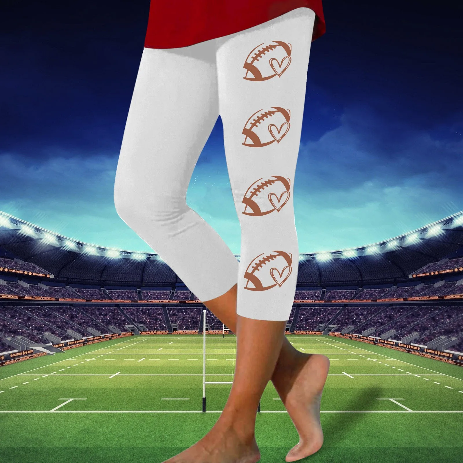 Frauen Rugby-Print Sport Yoga Leggings Jogger Laufen Slim Fit Capri hose nahtlos Push-up hohe Taille lässig enge dehnbare Hose