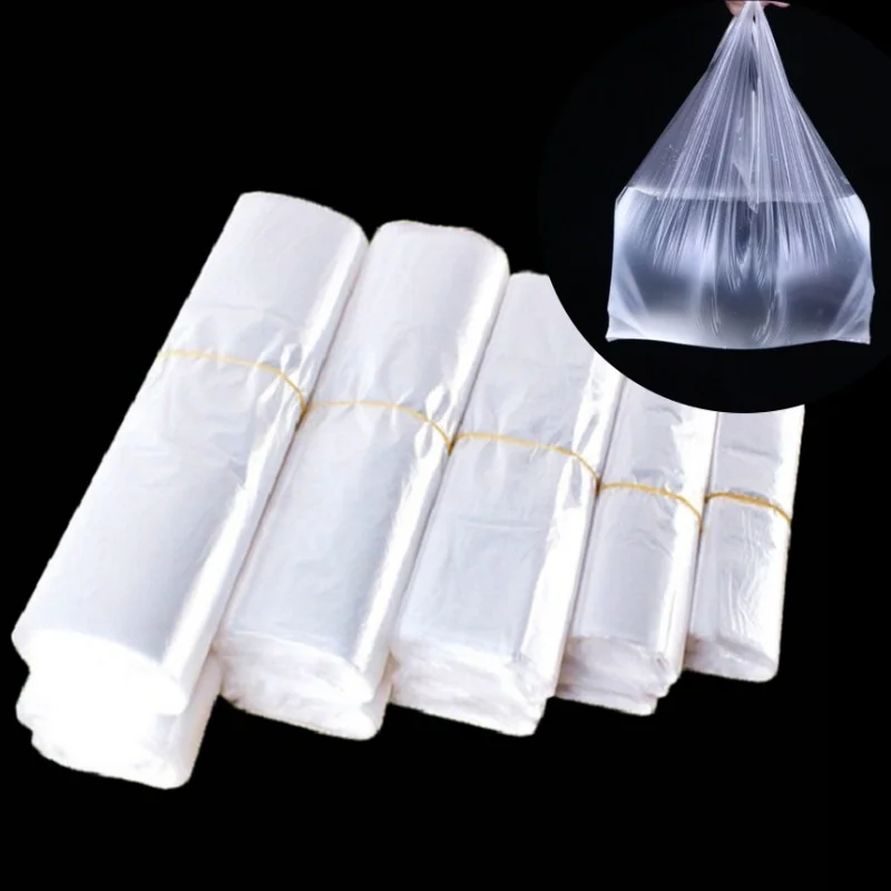 100Pcs White Plastic Bags Disposable Kitchen Clean Garbage Bag Retail Supermarket Grocery Shopping Bag Takeaway Packing Bags