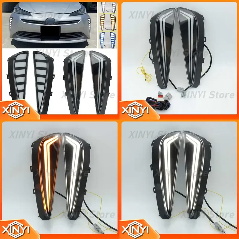Left Right Front Bumper Fog Lights with Turn Signal Day Running Light for Toyota Prius 2019 2020 2021 2022 2023