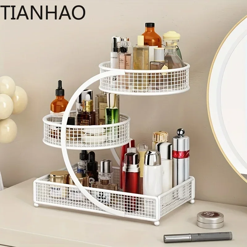 1pc Lightweight Varnished Metal Makeup Storage Rack - No - Installation, Ideal for Vanity Countertop, for Lipstick & Skincare