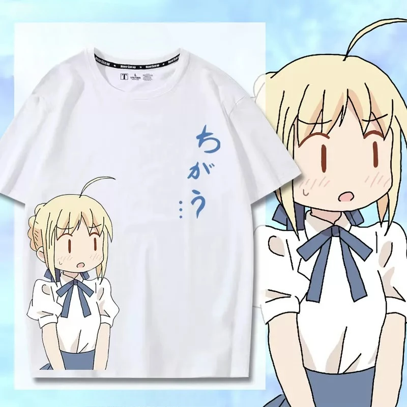 Anime Fate Zero Fate/stay Night Saber Short Sleeve Street Hip Hop Fashion T-shirt Comfortable Casual Oversized Cosplay Tees