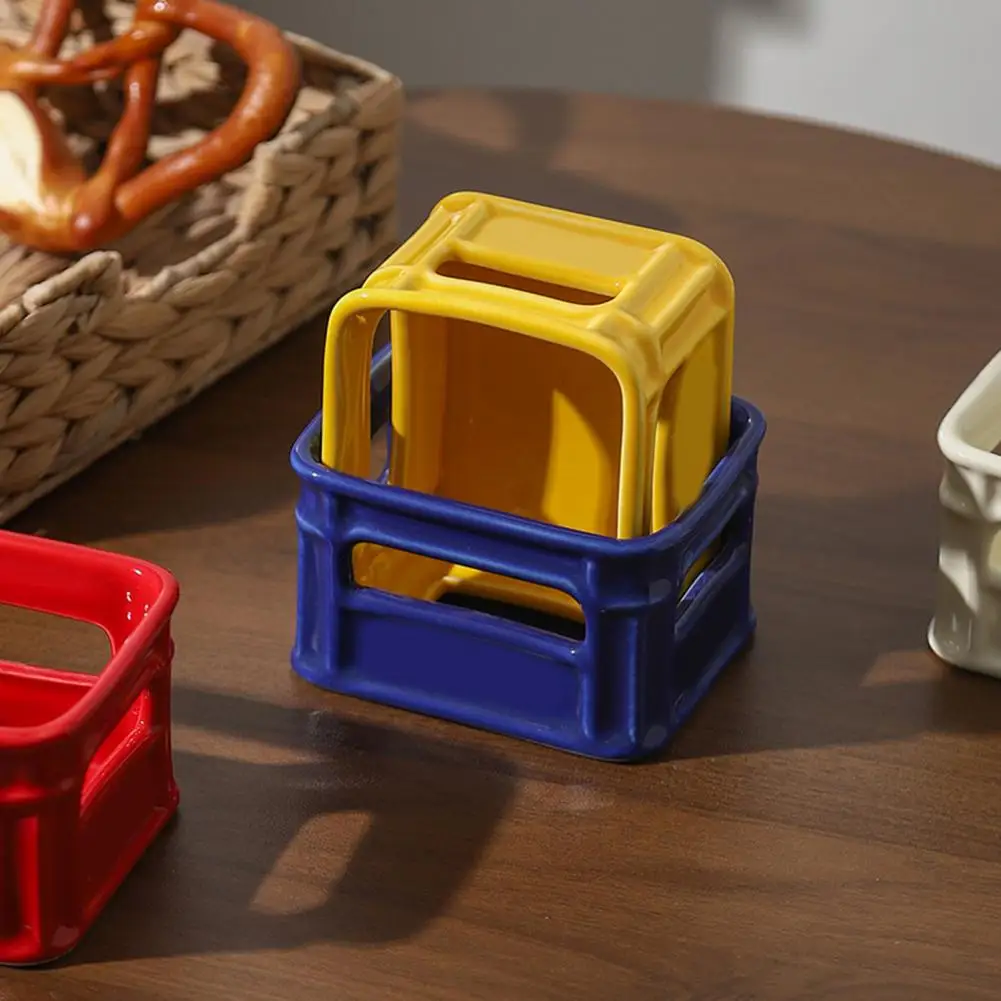 Cute Snack Holder Mini Snack Bowl Basket-shaped Ceramic Dish Multi-purpose Fruit Fries Holder for Home Cafe Party Use Healthy