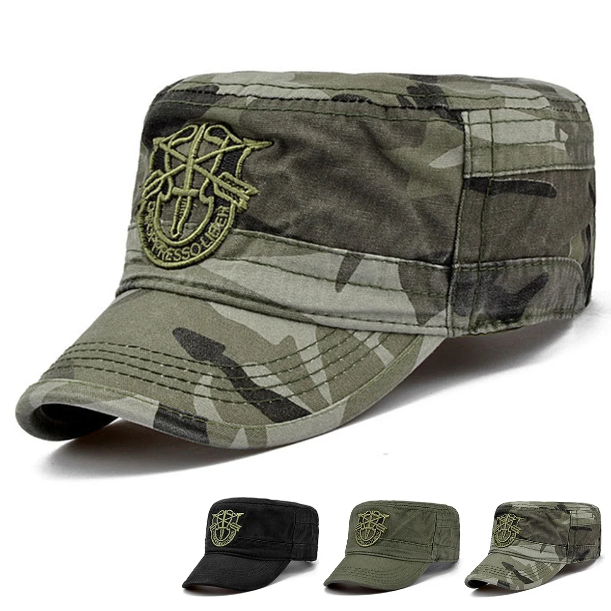 Unisex Shield Embroidery Baseball Cap Spring Autumn Outdoor Adjustable Casual Hats Men Flat Top Military Caps Hip-hop Hats