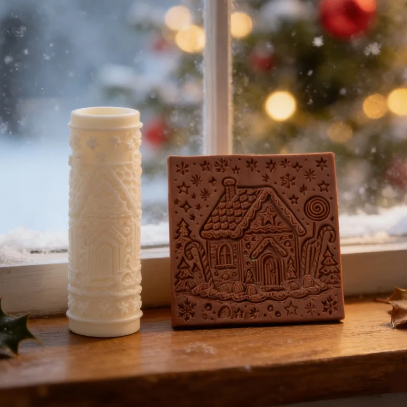 Christmas House Pattern Texture Rollers 3D Gingerbread House, Winter Village & Cityscape Designs Jewelry Earrings Making Tools