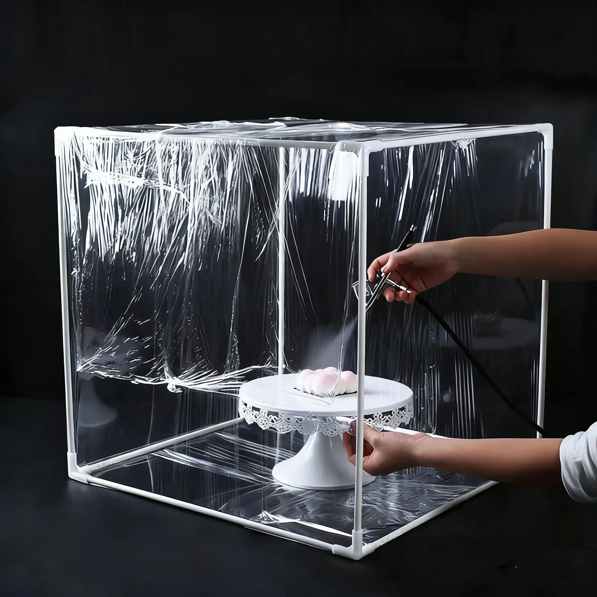 50x50cm Spray Anti-Fog Cover Stand Set for Baking And Handcraft Dust Splash Mousse Protector Chocolate Gun Lid Easy Install
