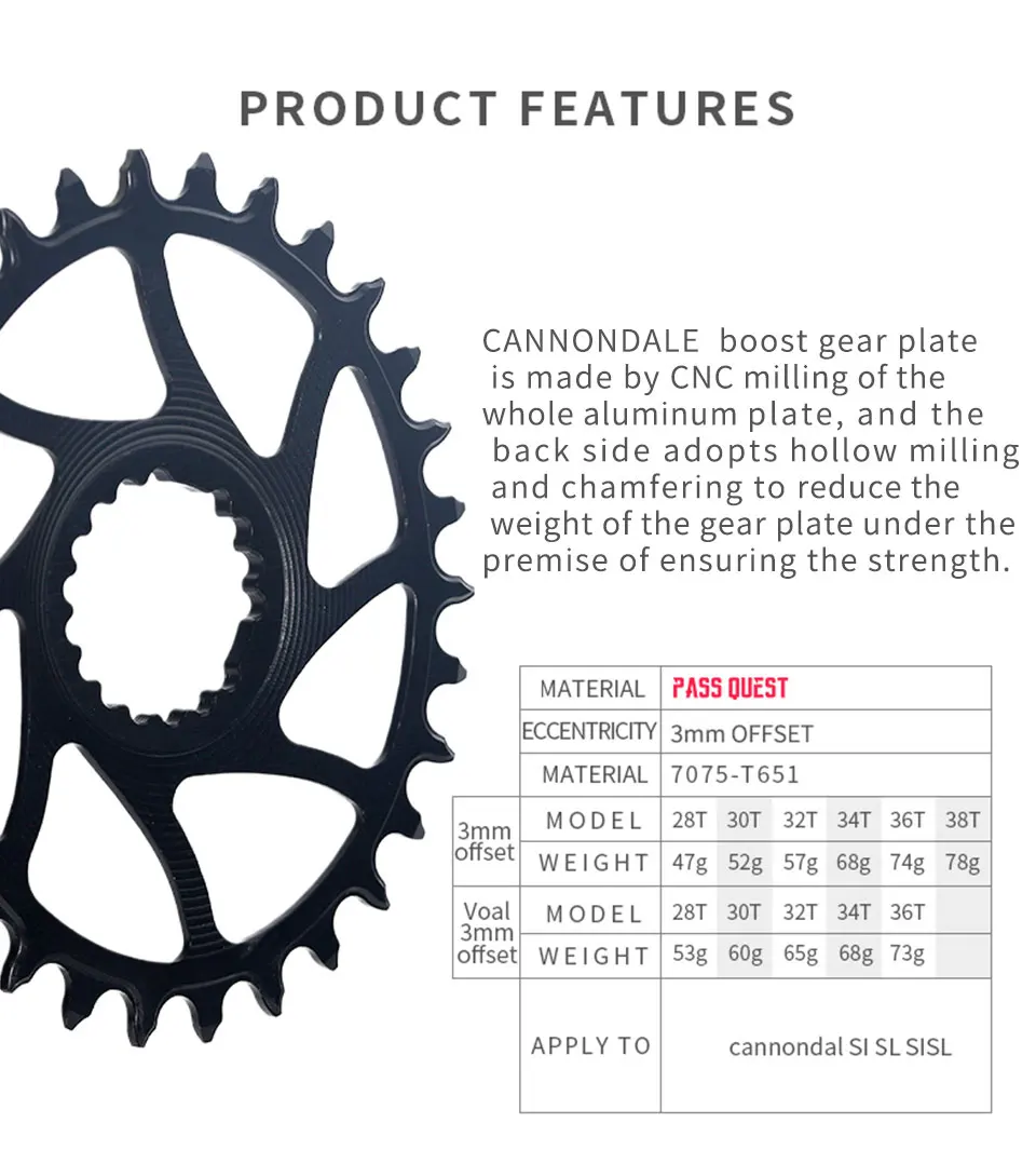 Pass Quest For CANNONDALE si ss 0mm 3mm Offset Bike Chainwheel 28T 30T 32T 34T 36T 38T 40T 42T bicycle Chainrings mtb Bike parts