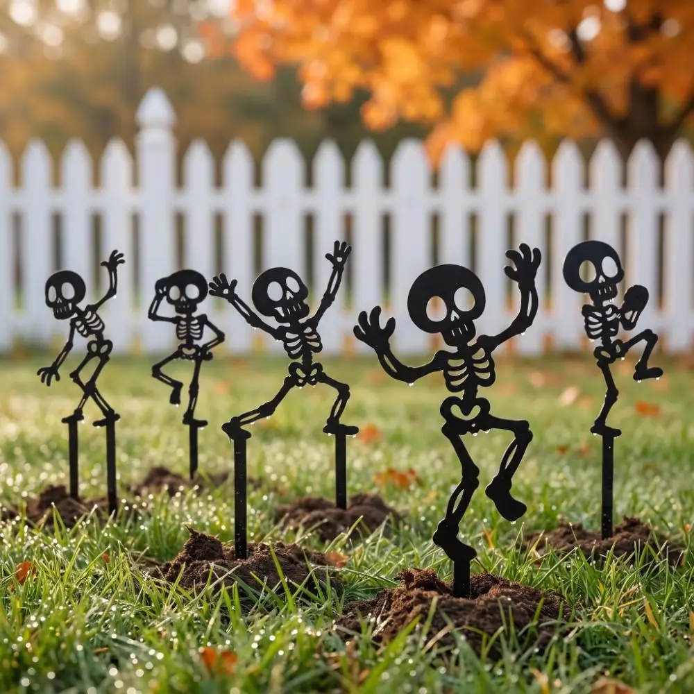 Skull Halloween Decorations Acrylic Dancing Skeleton Bone Dancer Yard Stake Gothic Style Hollow Out Garden Stake Decorations