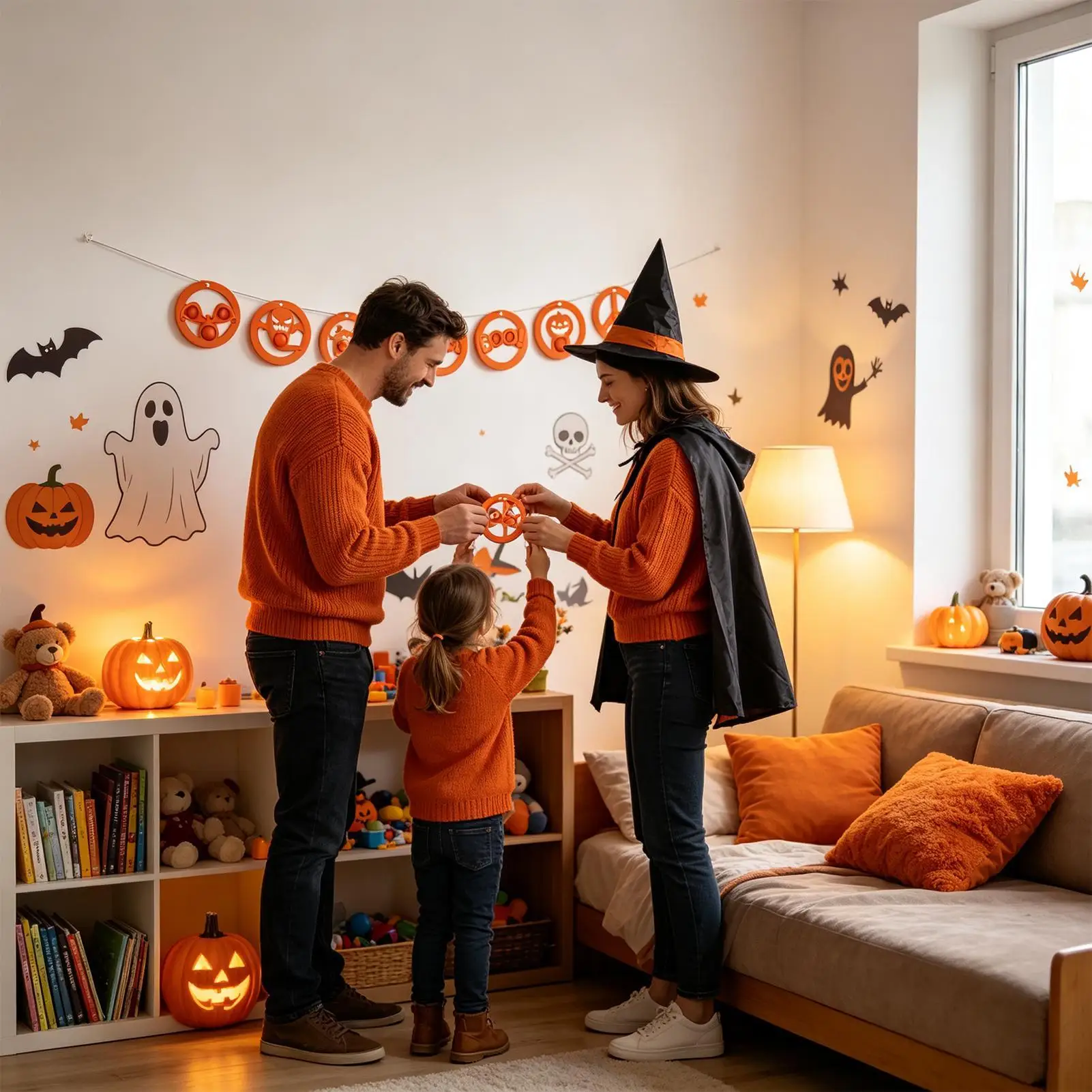 Halloween Banner Garland Pumpkin Ghost Skull Bat Decoration Mantle Banner Garland for Wall Ceiling Window Fireplace Doorway Club