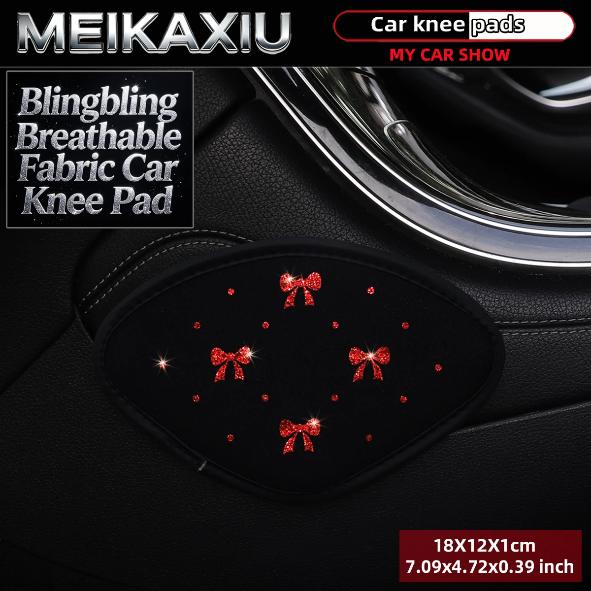 Blingbling Fabric Bow-Shaped Knee Pad for Car Women's Leg Support Rest Pad Door Control Footpad Glittering Auto Accessory