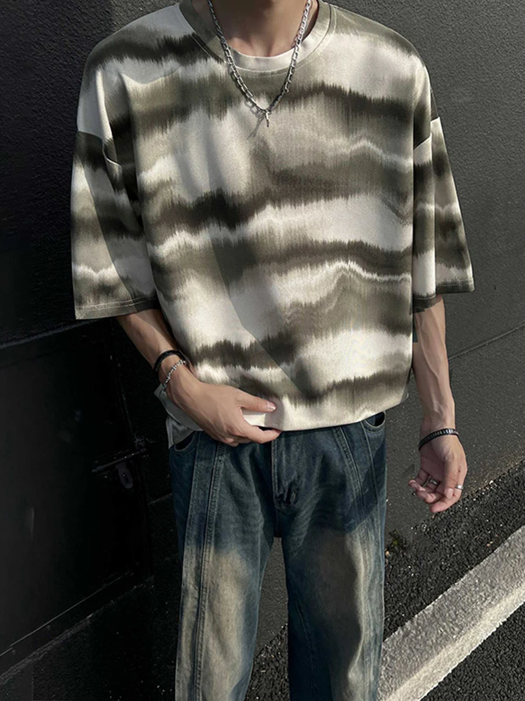 

Американская ретро-футболка для мужчин, плотная, в полоску, с коротким рукавом, летняя, модная, повседневная, дышащая