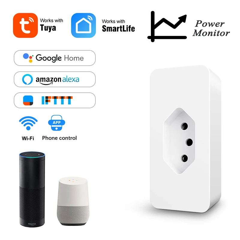 Tuya Wifi Smart Brazil Switch Plug Doul Module Smart Brazil Socket Smart Life Brazil Outlet With Power Monitor For Alexa Google