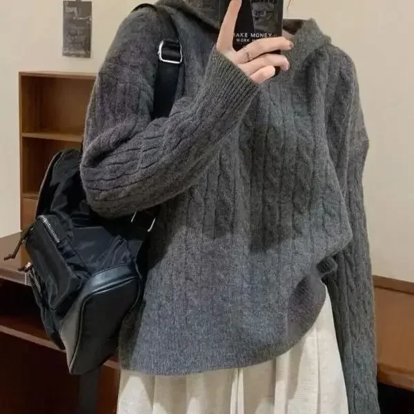 

Sweater Autumn Winter New Arrival Vintage Sweatshirt Korean Style Loose Lazy College Fashion Women's Knitted Hat