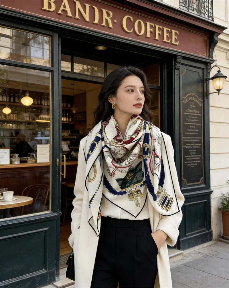 Horse 30%Silk 70%Wool Scarf Large Double Sided Shawls Pashmina Winter Bag Neck Accessories Soft Warm Foulard 135cm*135cm