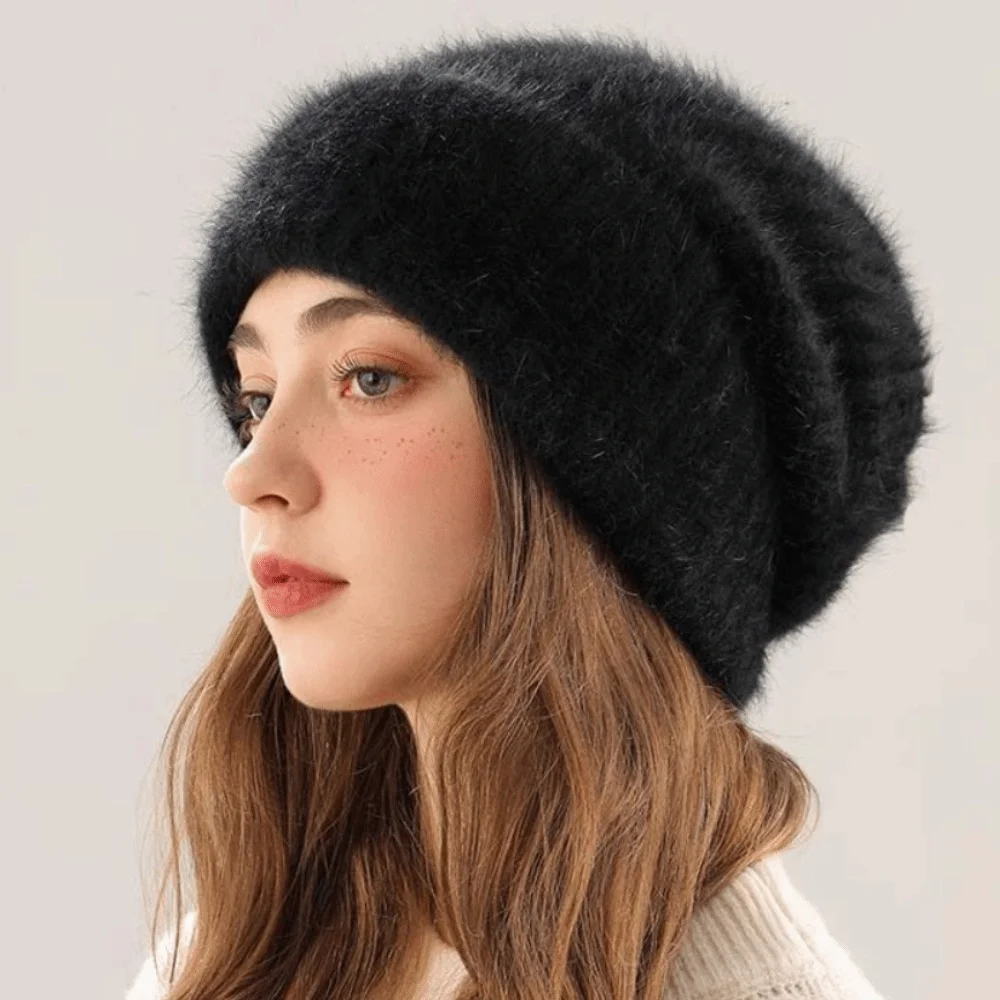 

Fashionable Large Size Rabbit Fur Hat Solid Color Rabbit Fur Head Cap Windproof Warm Beanie Winter