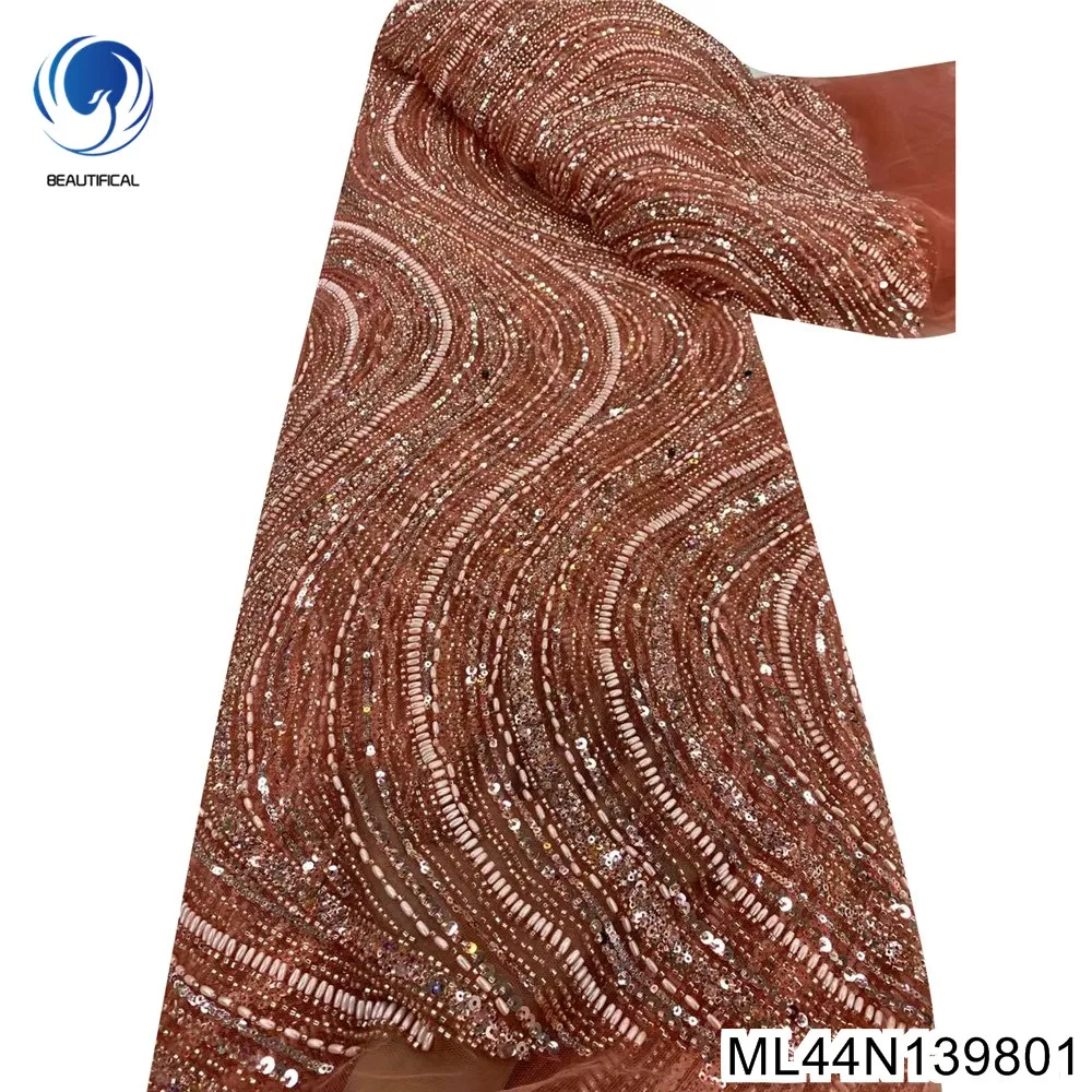 

New Water Ripple Design Style, 2024 French Heavy Beaded Lace Fabric, Sequins Sewing Evenimg Dress ,ML44N1398