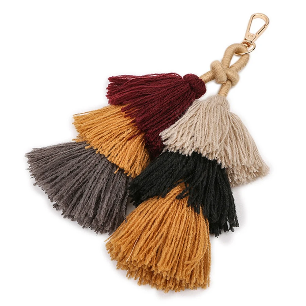 Colorful Boho Pom Pom Tassel Bag Charm Keychain, Handmade Car Key Chain Key Ring Pendant for Purse Handbag Decor, A