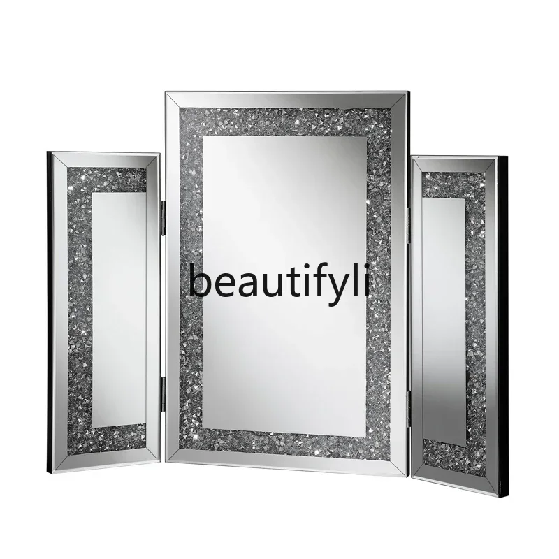 cqy European Style 70% off Mirror Light Luxury Bedroom Dressing Table Mirror Desktop Makeup Three-Sided Mirror