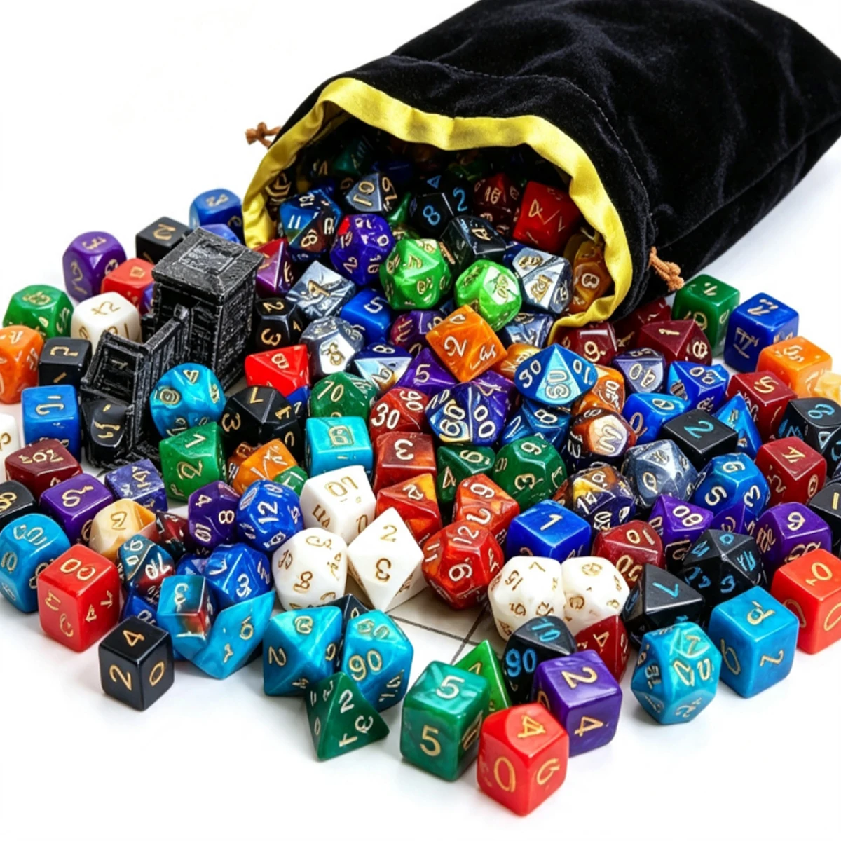 49Pcs Polyhedral Dice Kit with 7 Black Pouches, Random Assorted Colors for Tabletop Game Masters and Hobby Collectors ZSY