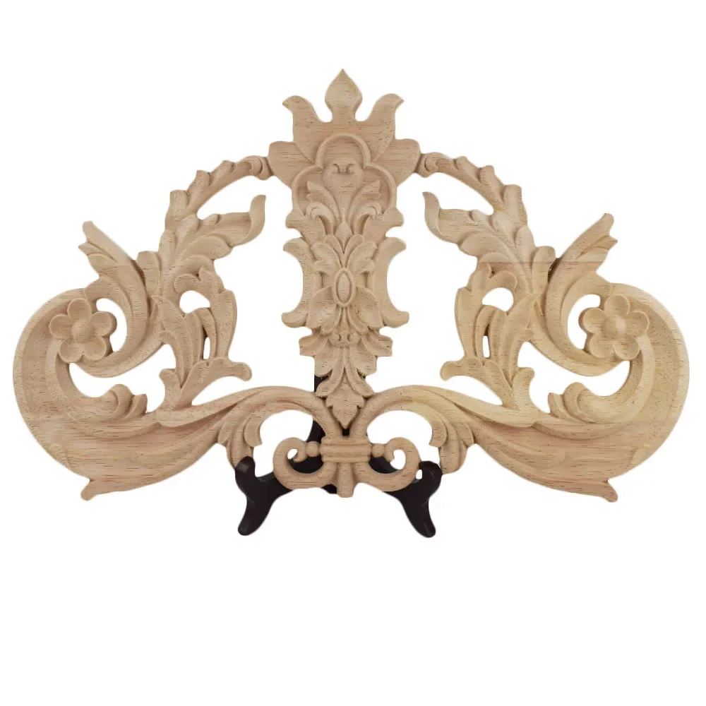 1PC Carving Natural Wood Appliques for Furniture Cabinet Unpainted Wooden Mouldings Decal Vintage Home European Style Decor