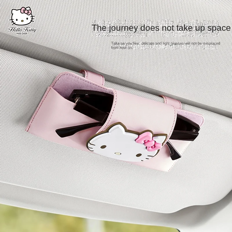 Cute Sanrio Car Glasses Clip Kuromi Accessories Kawaii Cartoon Anime Storage Sunglasses Clip Case Car Decoration for Girl Gifts