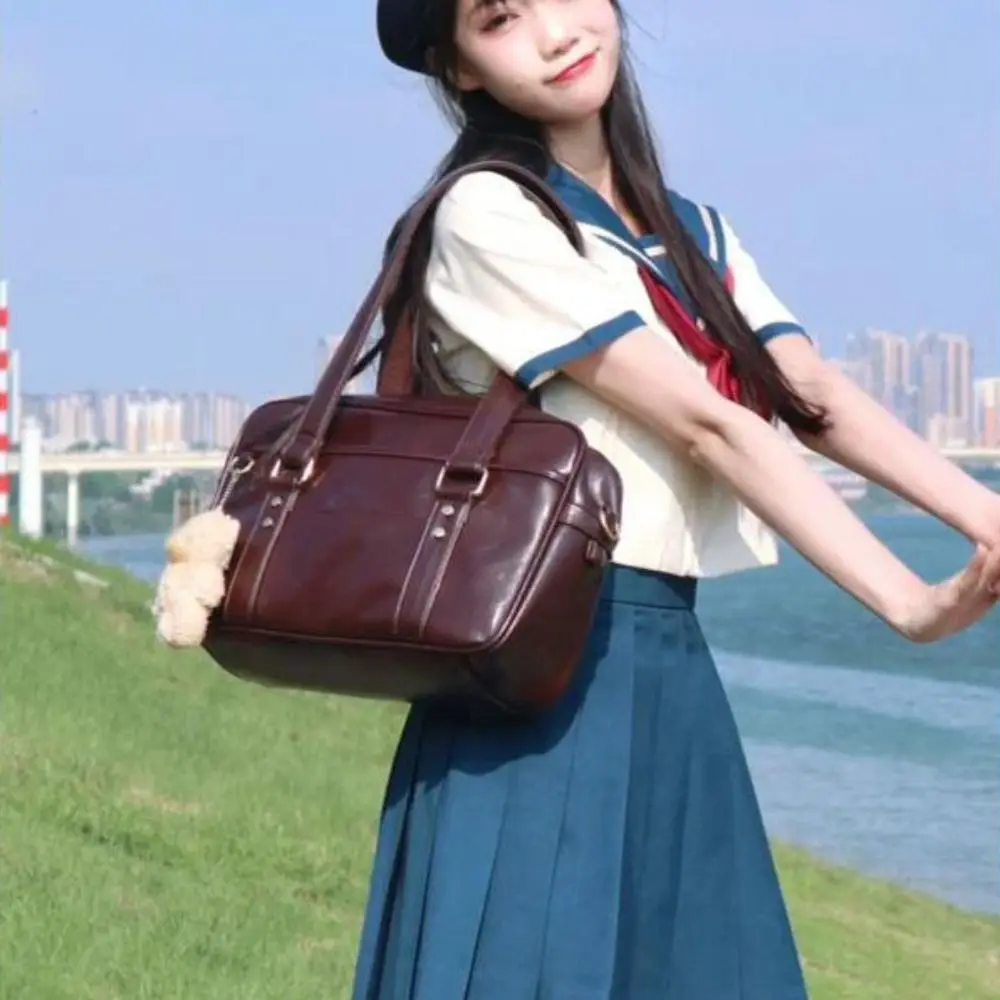 

PU Leather JK Uniform Bag Shoulder Bag Solid Color PU Leather Itabag Large Capacity Purse Preppy Style Shoulder Bag Shopping