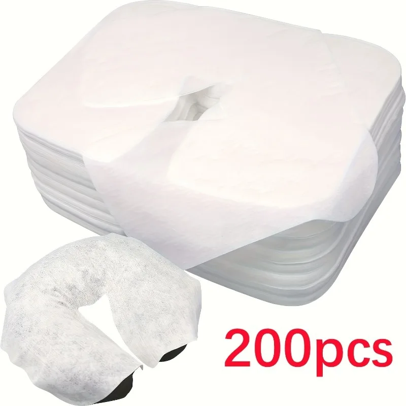 200pcs/set Breathable Non-Woven Disposable Face Hole Pillow Towel for Massage Bed Beauty Salon U-Shaped Facial Cushion Pad