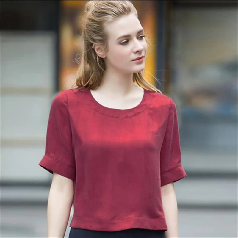 Women's Summer Hedging Silk Blouse Female Shirt Lady Tops Hot Sale 20% Silk Hot Sale