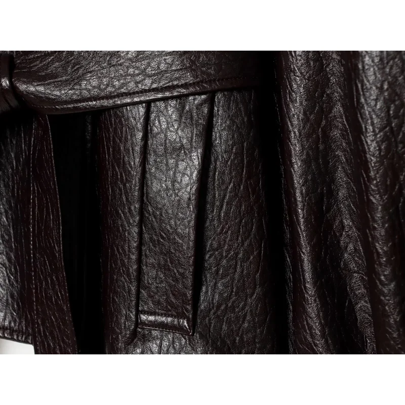 Damen Rollkragen PU-Lederjacke Winter 2026 Neu mit Gürtel Tailliert Locker Sitzend Warme Mäntel Mode Streetstyle Damen Reise-Oberbekleidung – Detail 11