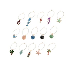 15pcs Wine Glass Charms Tropical Beach Vacation Style Drinking Goblet Recognizer Ring Fish Shell Coconut Creative Party Wedding