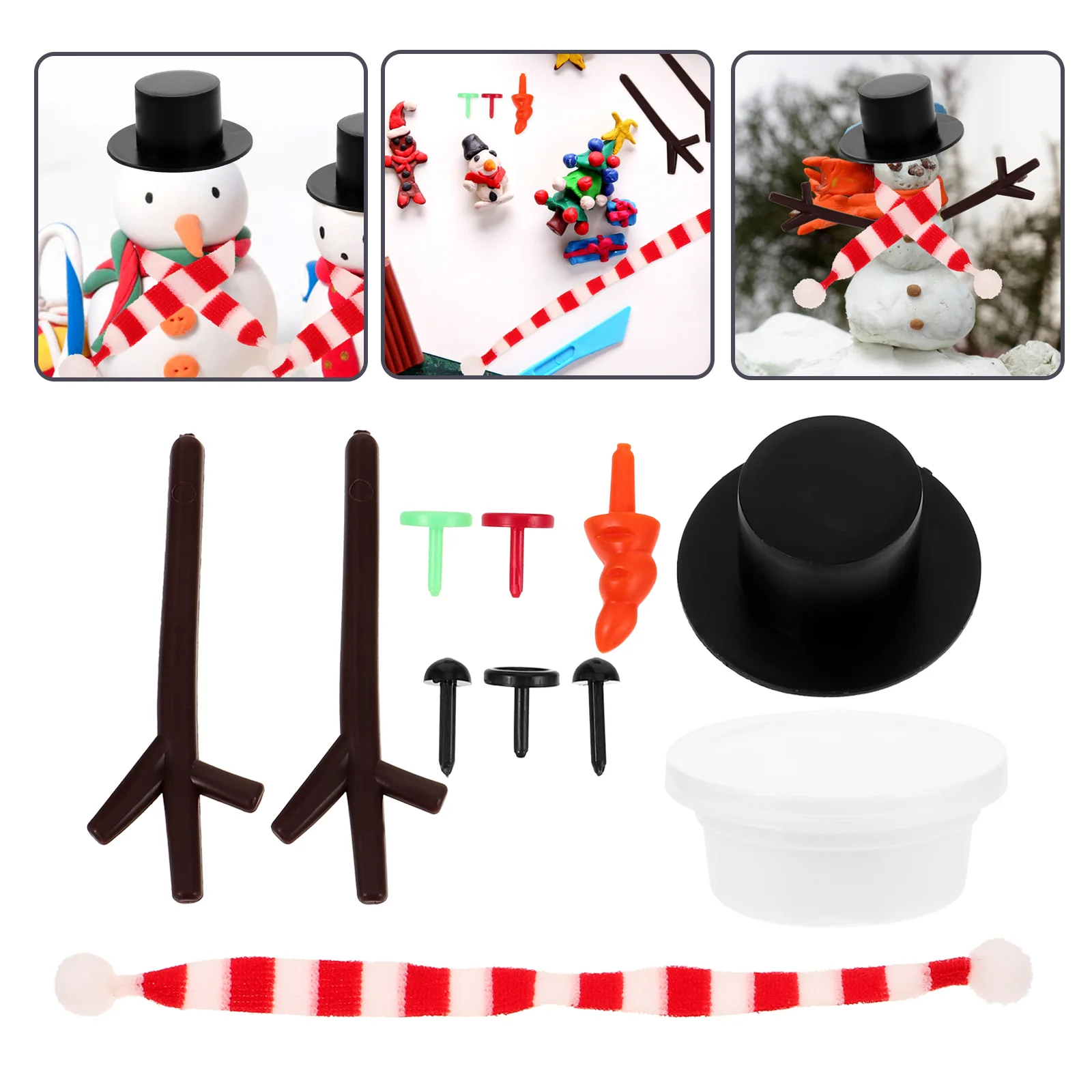 Set Mini Christmas Snowman Slush DIY Bear Decorative Accessories (Black Hat Set) Red Nose Plastic Clay Material