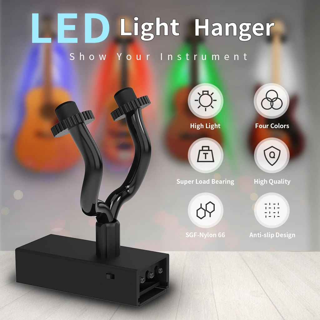 Lighted Guitar Hanger Back-light Electric Guitar Hook Wall Mounted Backlit Ukulele Bass Display Stand Accessories Four Colors