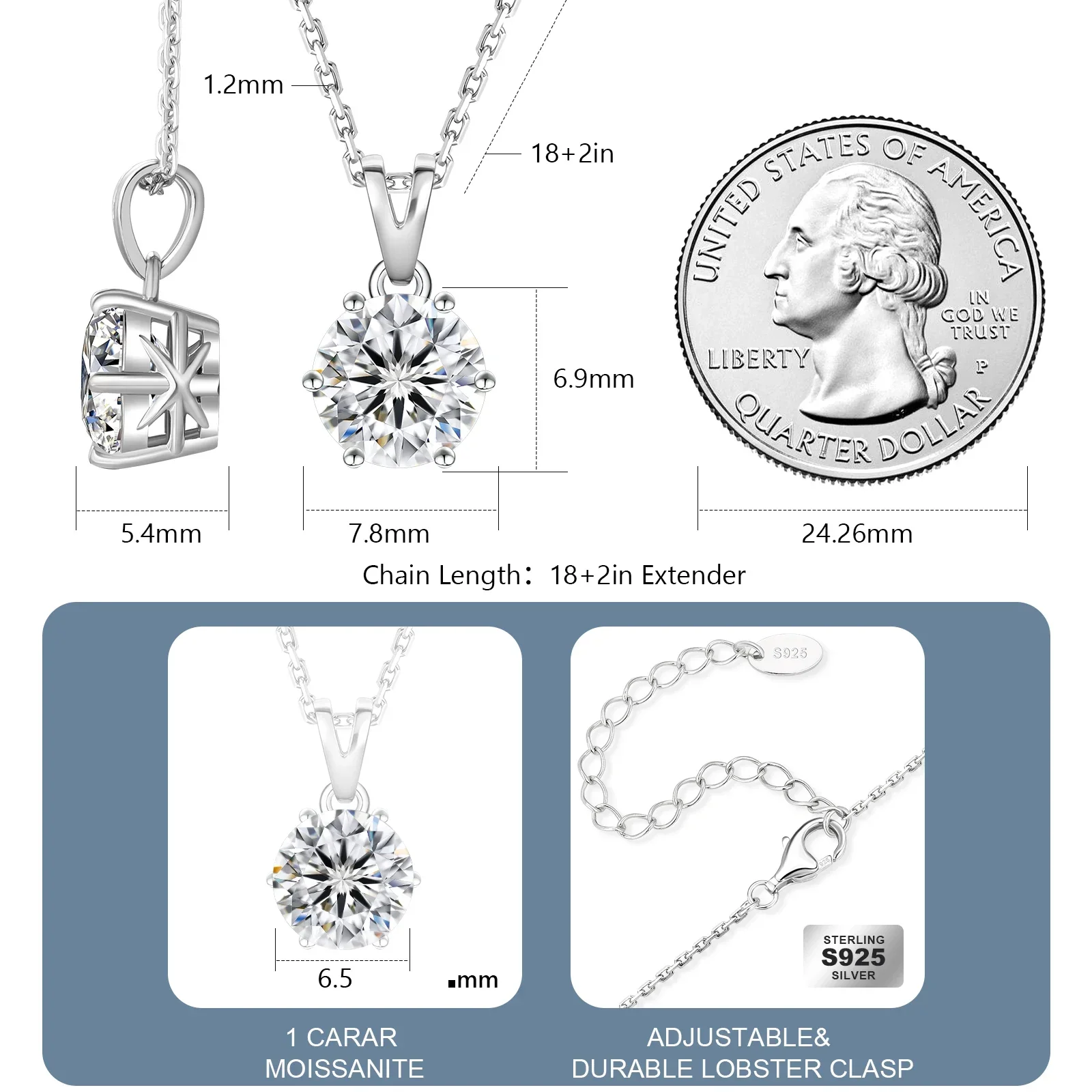 1.0ct Fashion Love Diamond Pendant White Gold Plated 925 Sterling Silver Charm Chain VVS1 Moissanite Pendant Necklace For Women