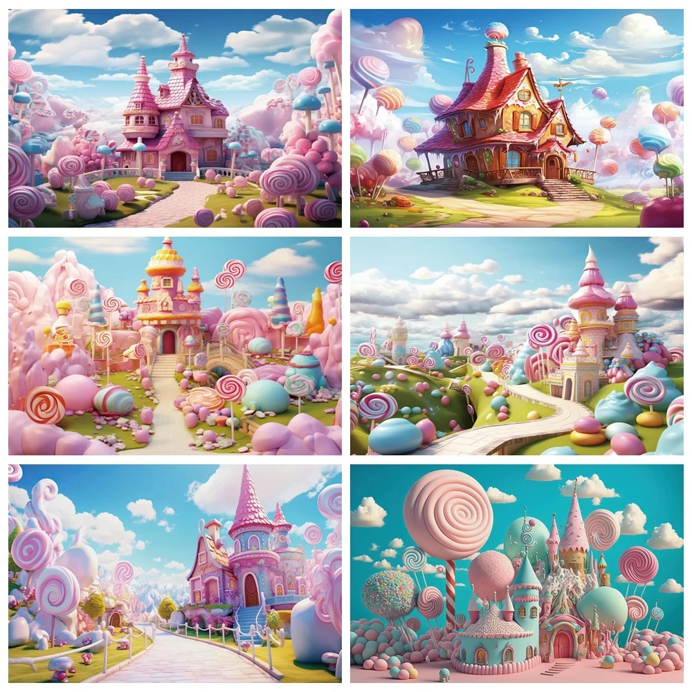 Pink Castle House Backdrops Photographic Princess Girl Cake Smash Candy Shop Decoration Birhday Party Balloons Decor Backgrounds